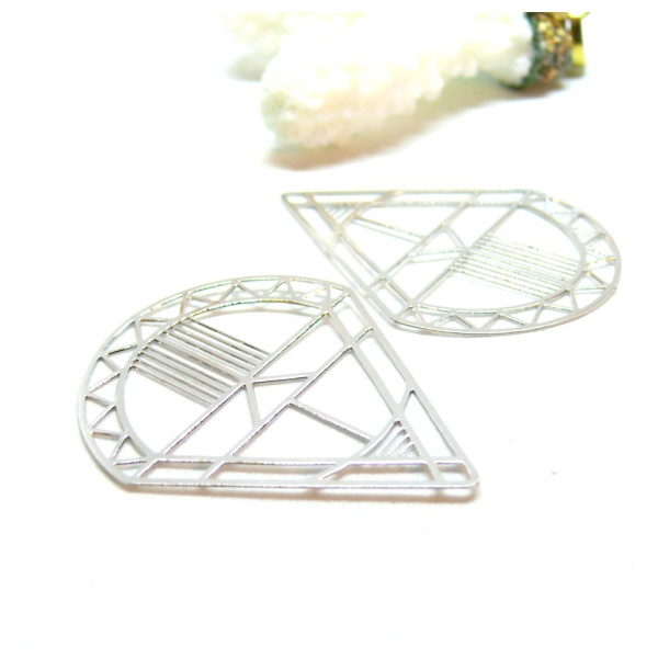 Estampes, pendentifs Goutte Art déco 44mm métal coloris Argenté