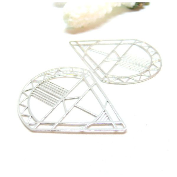 Estampes, pendentifs Goutte Art déco 44mm métal coloris Argenté