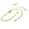 Bracelet ajustable avec chaine d'extension 18cm maille 2mm, Acier Inoxydable 304, Doré à l'or fin 18K
