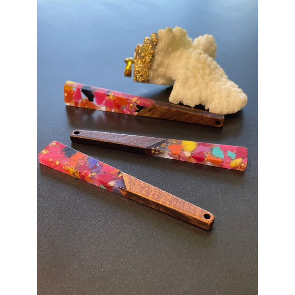 Pendentif Triangle en Bois et résine 70mm, Esprit vintage 1950