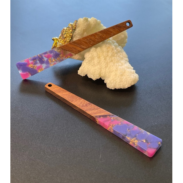 Pendentif Triangle, Bois et résine 70mm, Esprit vintage 1950