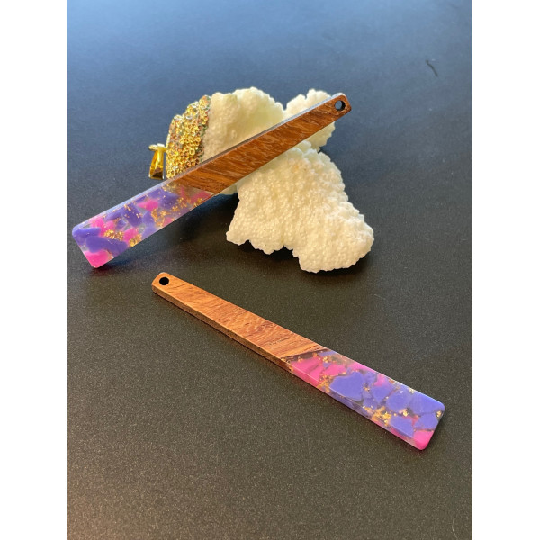 Pendentif Triangle, Bois et résine 70mm, Esprit vintage 1950