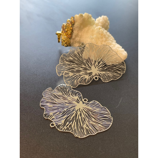 Estampes, connecteur Feuille de Lotus 50mm Filigrane Connecteur Argenté