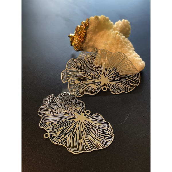 Estampes, connecteur Feuille de Lotus 50mm Filigrane Connecteur Argenté