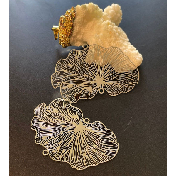 Estampes, connecteur Feuille de Lotus 50mm Filigrane Connecteur Argenté