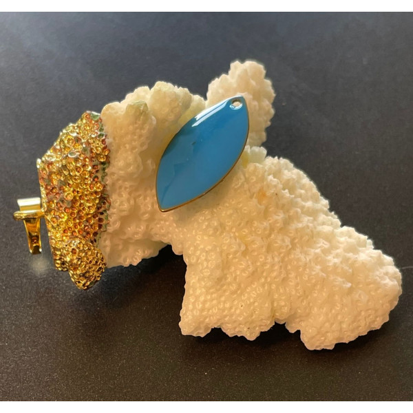 Sequins, médaillons émaillés Biface Navettes 23mm, Turquoise sur une base Doré