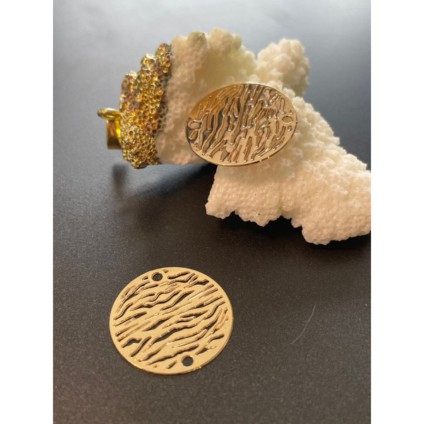 Estampes, Pendentif, Connecteur filigrane Zèbre 20 mm, coloris Doré