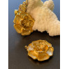 Pendentif Fleur 3D avec anneau transversale 25mm, Acier Inoxydable 304 finition Doré à l'or fin 18K, PVD