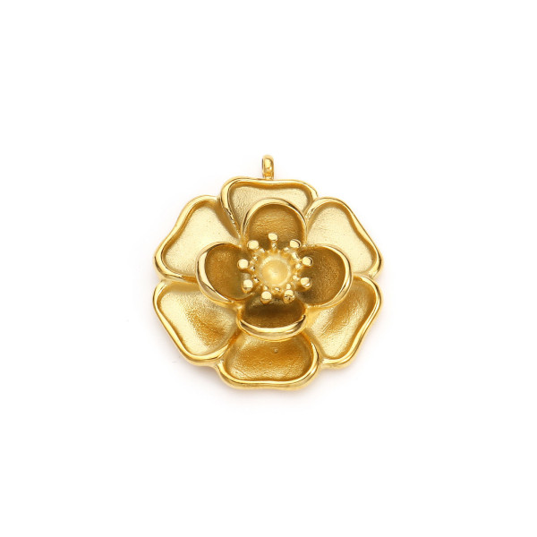 PS110952993 – Lot de 1 Pendentif Fleur 3D avec Anneau Transversal 25mm – Acier Inoxydable 304 Doré 18K PVD