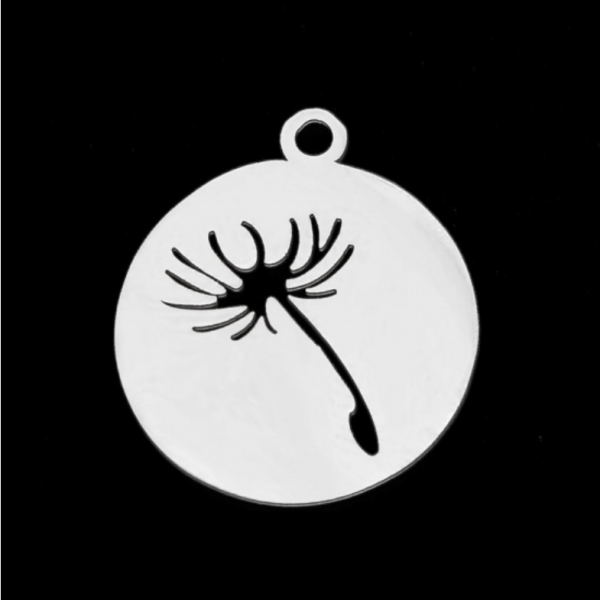 Pendentifs Médaillon Pissenlit 16 mm, Acier Inoxydable finition Argenté