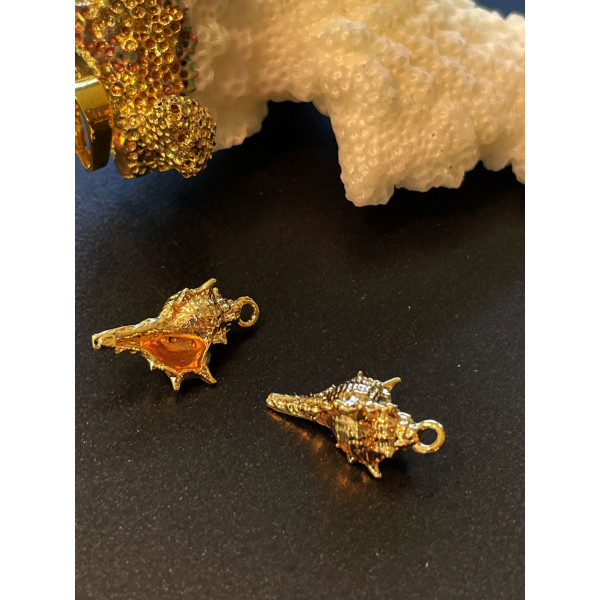 Pendentifs Coquillage 16mm, finition doré à l'or fin 18K