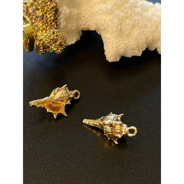 Pendentifs Coquillage 16mm, finition doré à l'or fin 18K