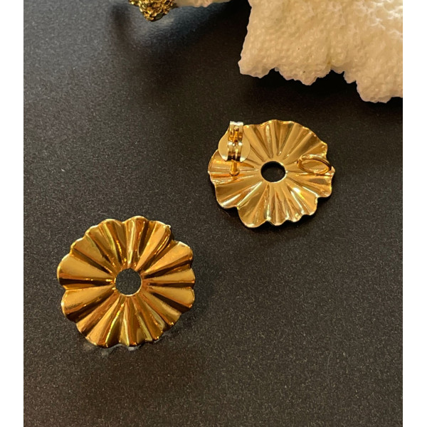 Puces Bille 6mm avec attache, ACIER INOXYDABLE 316 Chirurgical,  finition Doré à l'or fin 18K