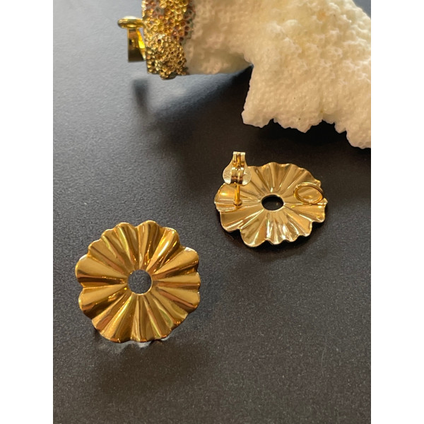 Puces Bille 6mm avec attache, ACIER INOXYDABLE 316 Chirurgical,  finition Doré à l'or fin 18K