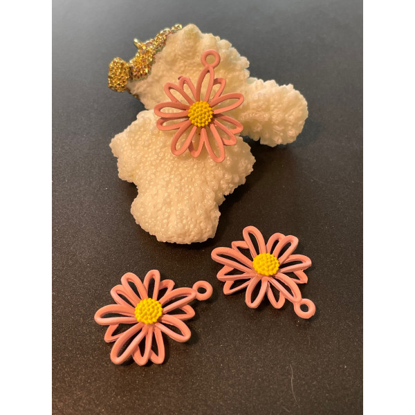 Pendentifs Fleur 20mm, Métal coloris ROSE