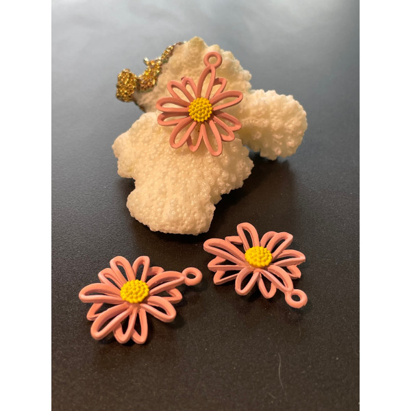 Pendentifs Fleur 20mm, Métal coloris ROSE