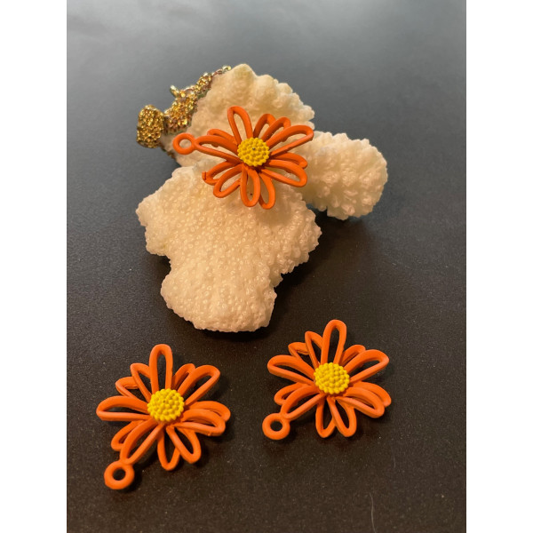 Pendentifs Fleur 20mm, Métal coloris ORANGE