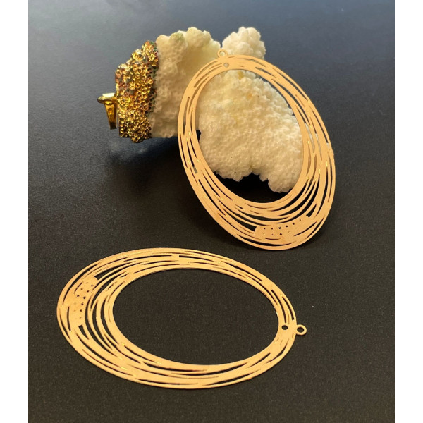 Estampes, pendentif, Connecteur Ovale filigrane 52mm, couleur Doré