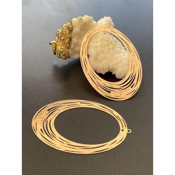 Estampes, pendentif, Connecteur Ovale filigrane 52mm, couleur Doré