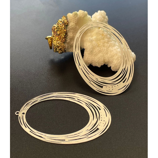 Estampes, pendentif, Connecteur Ovale filigrane 52mm, couleur Argenté
