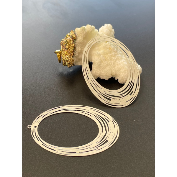 Estampes, pendentif, Connecteur Ovale filigrane 52mm, couleur Argenté