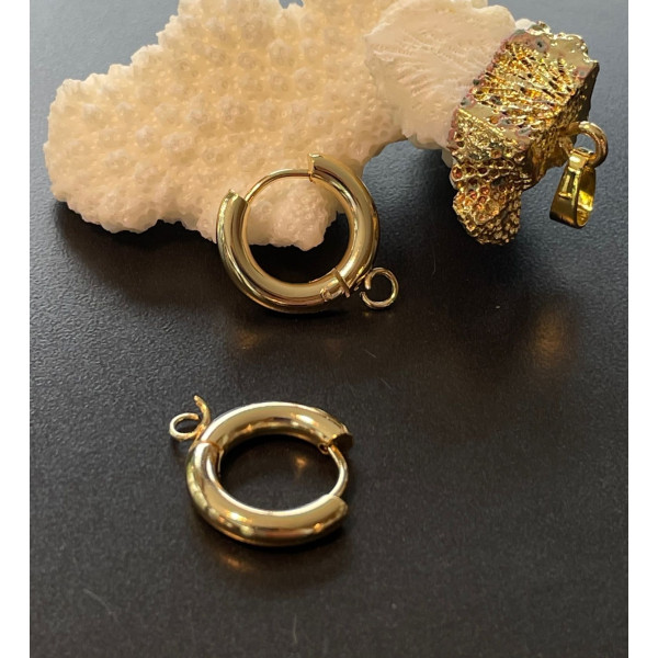 Créoles Rondes avec anneau d'accroche 16mm, épaisseur 3mm, Acier Inoxydable 316, Doré à l'or fin 24K