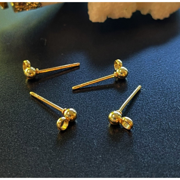 Puces Bille 3mm avec attache, ACIER INOXYDABLE 316 Chirurgical,  finition Doré