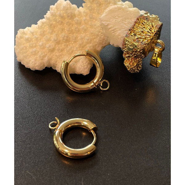 Créoles Rondes avec anneau d'accroche 13.5mm, épaisseur 2.5mm, Acier Inoxydable 316, Doré à l'or fin 24K