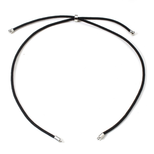 Support Collier Intercalaire, cordon Nylon, ajustable avec accroche Slide, Cuivre Argenté Coloris Noir