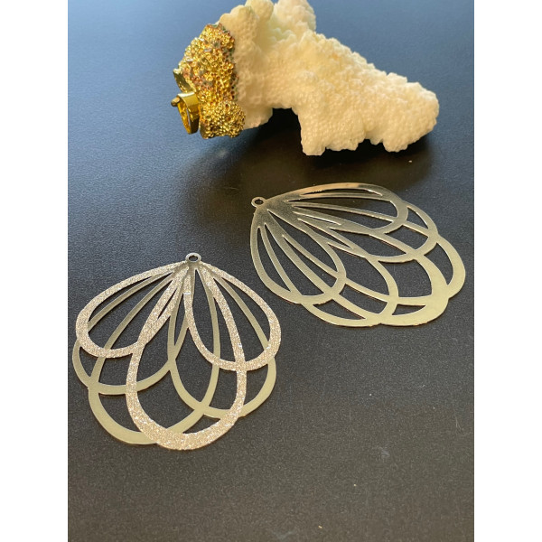 Estampes, pendentif Art Déco filigrane 47mm, couleur Argenté