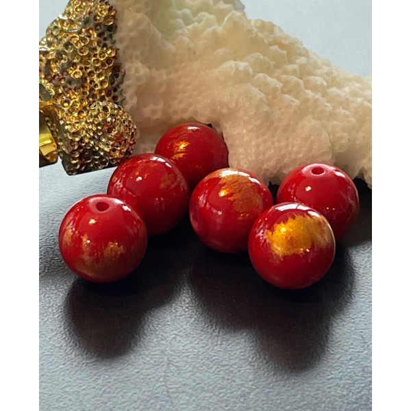 Perles Jade Mashan Ronde 10 mm, Rouge mordoré