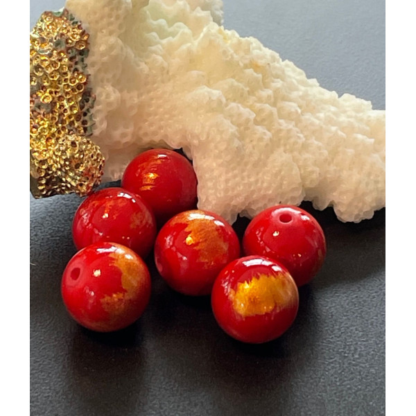 Perles Jade Mashan Ronde 10 mm, Rouge mordoré