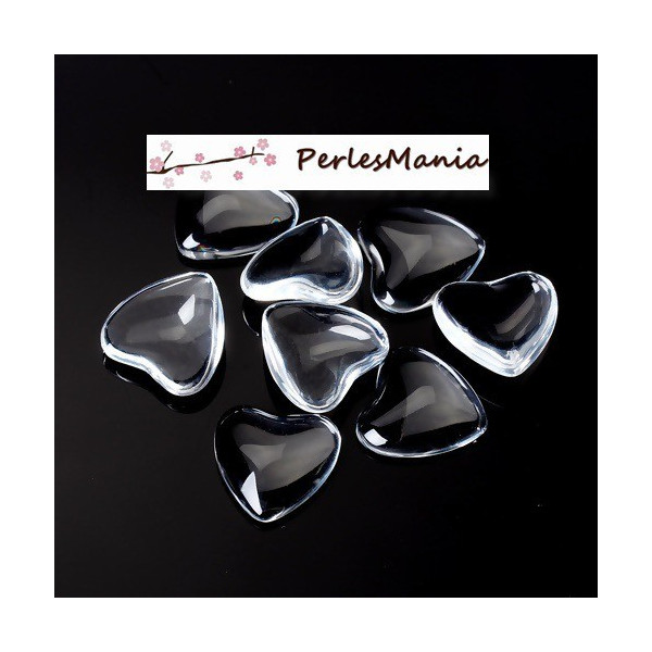 CABOCHONS COEURS 16mm, VERRE DOMES TRANSPARENTS