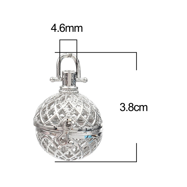 Pendentif, Cage pour Perle, BOLA GROSSESSE  20mm, Boule de Parfum Métal finition Argent Platine