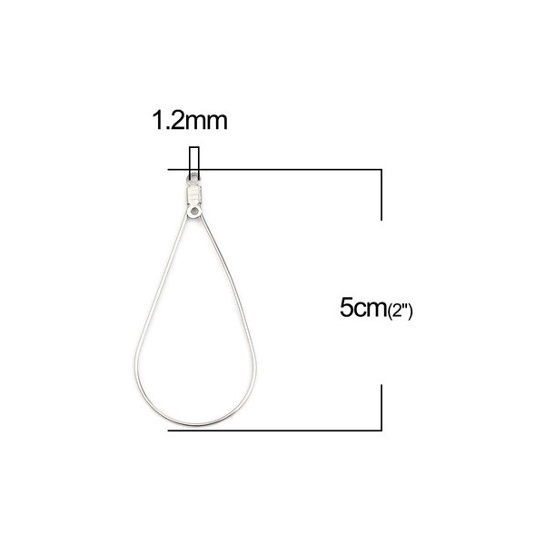 Pendentifs,  Connecteur fermé Goutte 50 mm, Acier Inoxydable  304 couleur Argent Platine