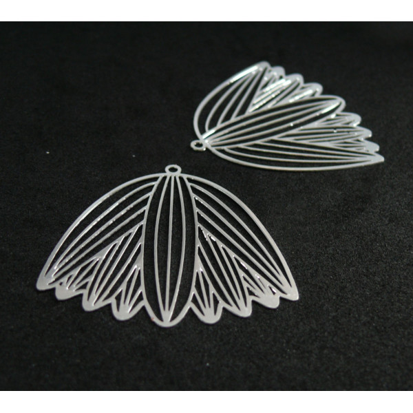 Estampes, pendentif filigrane Fleur Papyrus 28mm, Acier Inxoydable 304 finition  Argent Platine