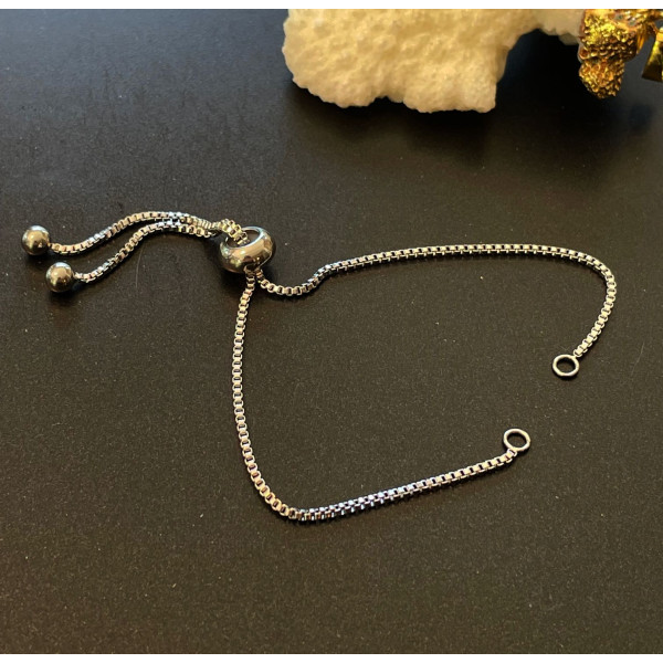 Bracelet Réglable, ajustable 22 cm, Maille Vénitienne 1.2mm, Acier Inoxydable Argenté