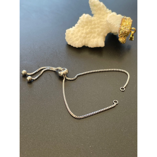 Bracelet Réglable, ajustable 22 cm, Maille Vénitienne 1.2mm, Acier Inoxydable Argenté