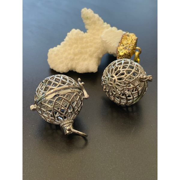 Pendentif, Cage pour Perle, BOLA GROSSESSE  20mm, Boule de Parfum Métal finition Argent Platine