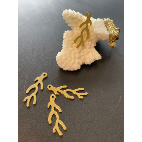 Pendentifs forme Branche de Corail 28mm, Acier Inoxydable finition Doré à l'or fin 24K
