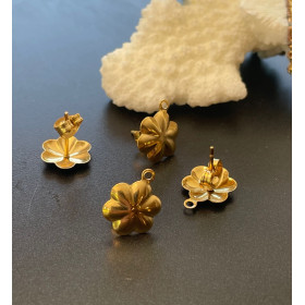 Puces Fleurs 10mm avec attache et embouts poussoirs, ACIER INOXYDABLE 304,  finition Doré