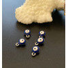Pendentifs émaillés biface, Rond Bleu, Oeil Porte Bonheur 6mm Acier Inoxydable base Argenté