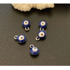 Pendentifs émaillés biface, Rond Bleu, Oeil Porte Bonheur 6mm Acier Inoxydable base Argenté