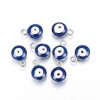 Pendentifs émaillés biface, Rond Bleu, Oeil Porte Bonheur 6mm Acier Inoxydable base Argenté