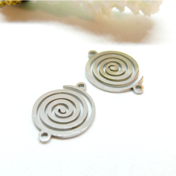 Pendentifs, Connecteurs Spirale 18mm en Acier Inoxydable  201 finition Argenté
