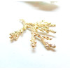 Pendentif Feuille, tige de Corail Laiton effet Texturé, finition doré à l'or fin 18K