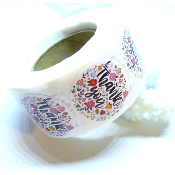 rouleau de 500 stickers ' Thank You' 25mm pour customisation boite cadeaux et scrapbooking