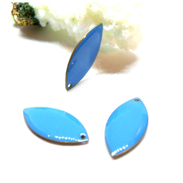 Sequins, médaillons émaillés Biface Navettes 23mm, Turquoise sur une base Doré