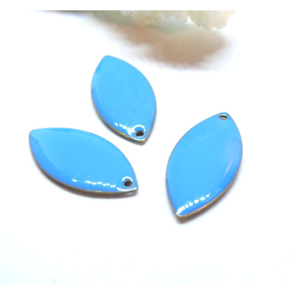 Sequins, médaillons émaillés Biface Navettes 23mm, Turquoise sur une base Doré