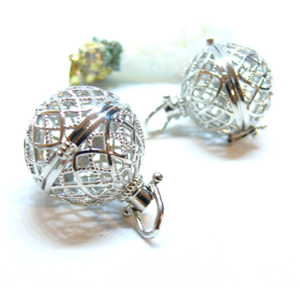 Pendentif, Cage pour Perle, BOLA GROSSESSE  20mm, Boule de Parfum Métal finition Argent Platine